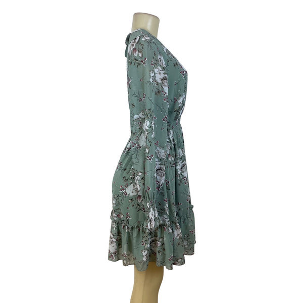 Prettywear Women's Sage Floral Long Sleeve Blousson Dress Sz M - New