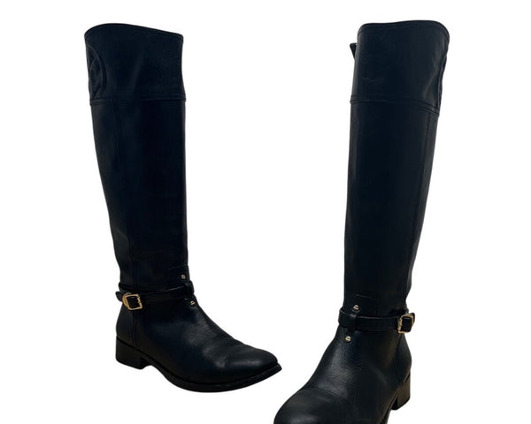 Tory Burch Women’s Black Leather Knee-High Riding Zip Up Boots Sz 10M
