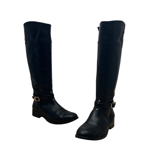 Tory Burch Women’s Black Leather Knee-High Riding Zip Up Boots Sz 10M