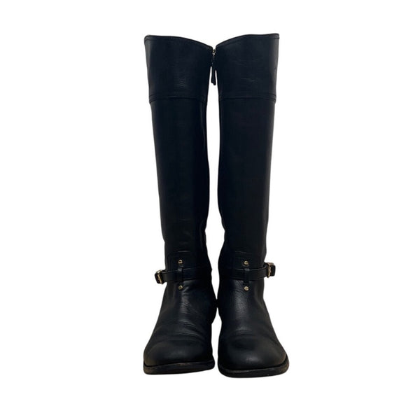 Tory Burch Women’s Black Leather Knee-High Riding Zip Up Boots Sz 10M