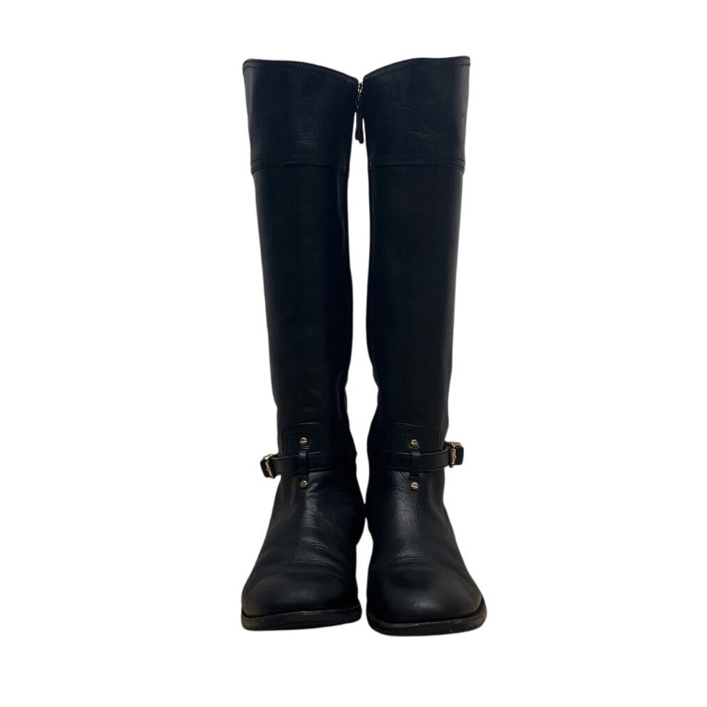 Tory Burch Women’s Black Leather Knee-High Riding Zip Up Boots Sz 10M