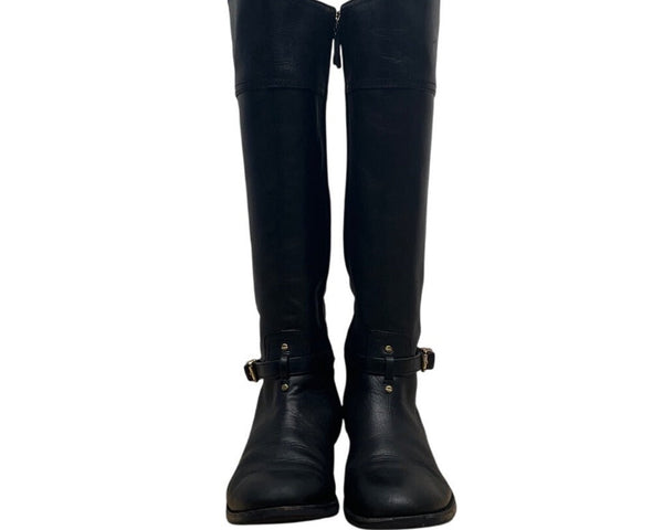 Tory Burch Women’s Black Leather Knee-High Riding Zip Up Boots Sz 10M