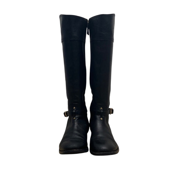Tory Burch Women’s Black Leather Knee-High Riding Zip Up Boots Sz 10M