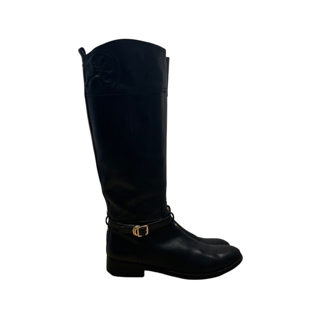 Tory Burch Women’s Black Leather Knee-High Riding Zip Up Boots Sz 10M