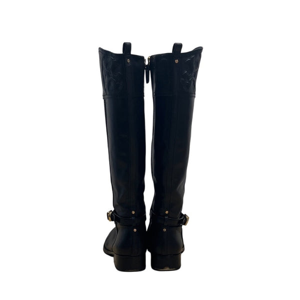 Tory Burch Women’s Black Leather Knee-High Riding Zip Up Boots Sz 10M
