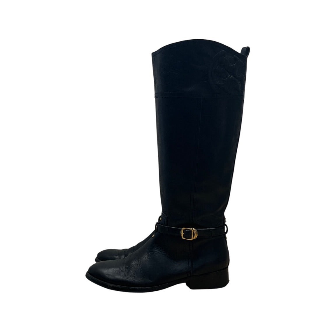 Tory Burch Women’s Black Leather Knee-High Riding Zip Up Boots Sz 10M
