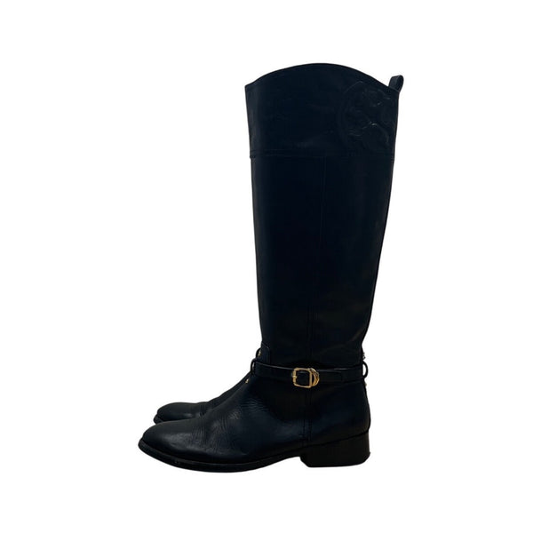 Tory Burch Women’s Black Leather Knee-High Riding Zip Up Boots Sz 10M
