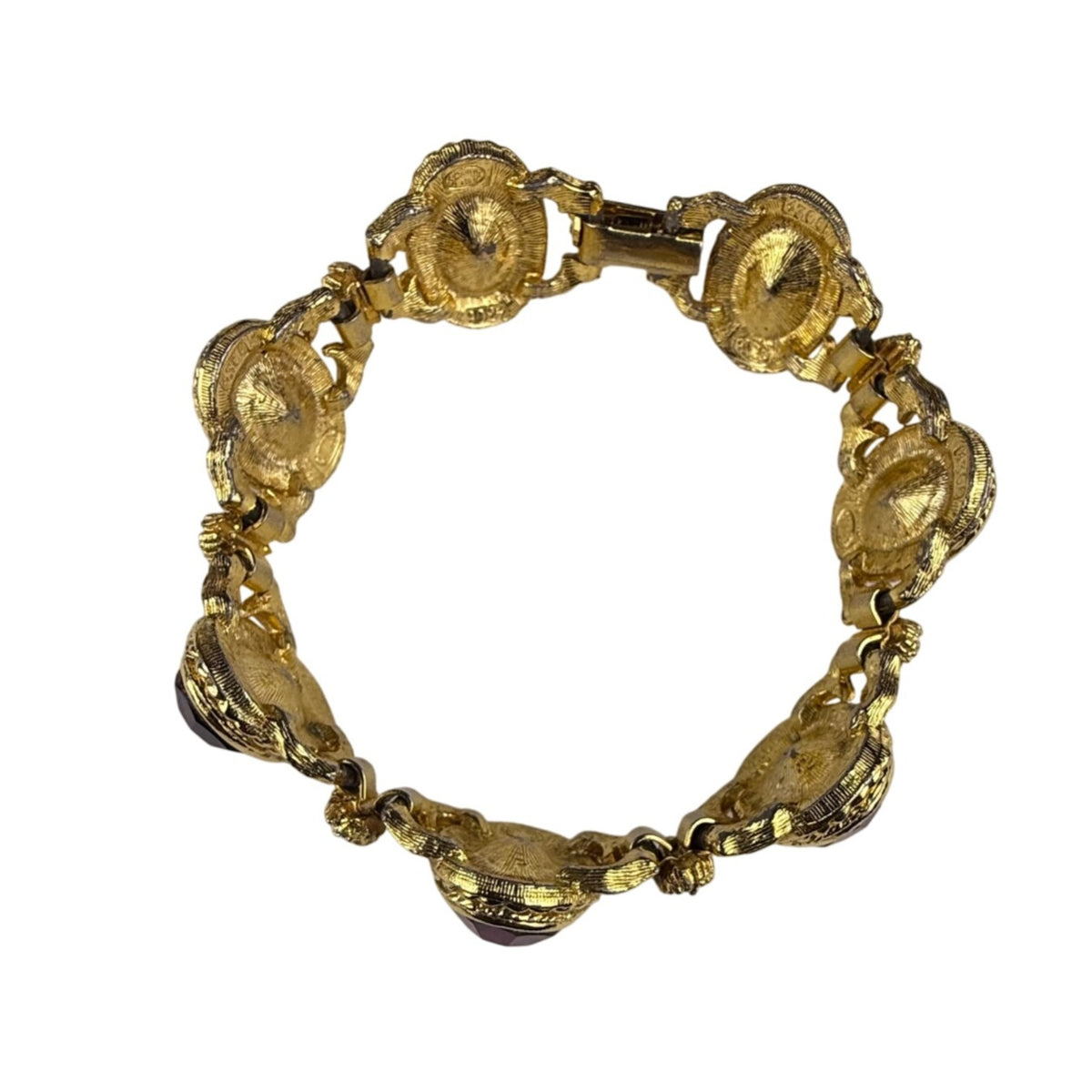 Gold Tone Purple Amethyst-Inspired Vintage Bracelet Ornate Detailed Clasp