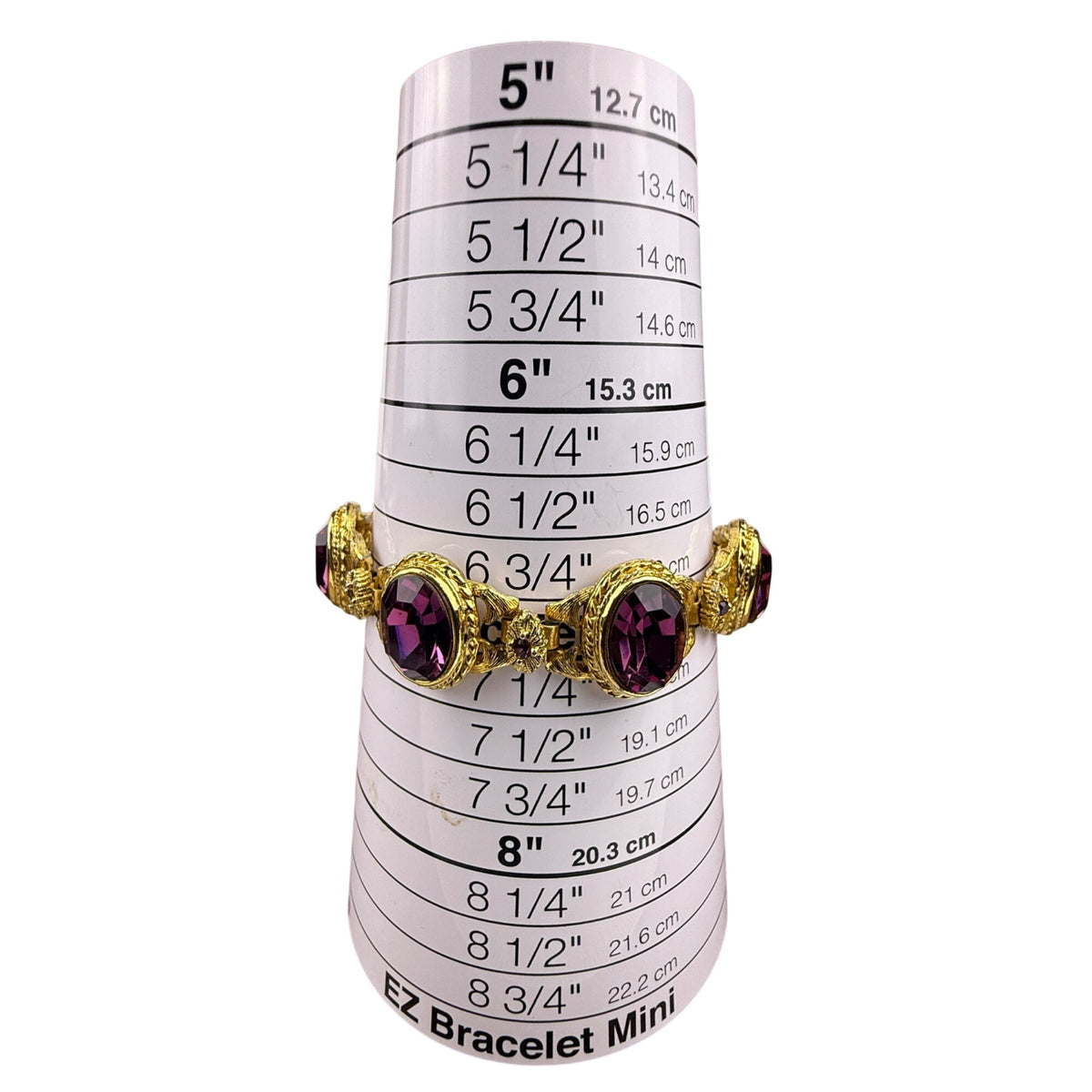 Gold Tone Purple Amethyst-Inspired Vintage Bracelet Ornate Detailed Clasp