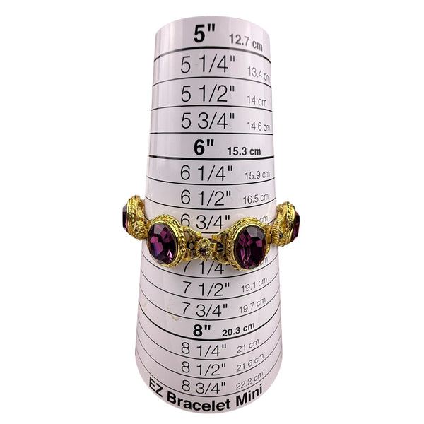 Gold Tone Purple Amethyst-Inspired Vintage Bracelet Ornate Detailed Clasp