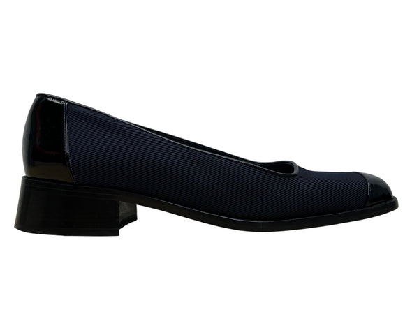 Joan & David Women’s Navy Blue Black Patent Leather Low Heel Pumps Size 7.5