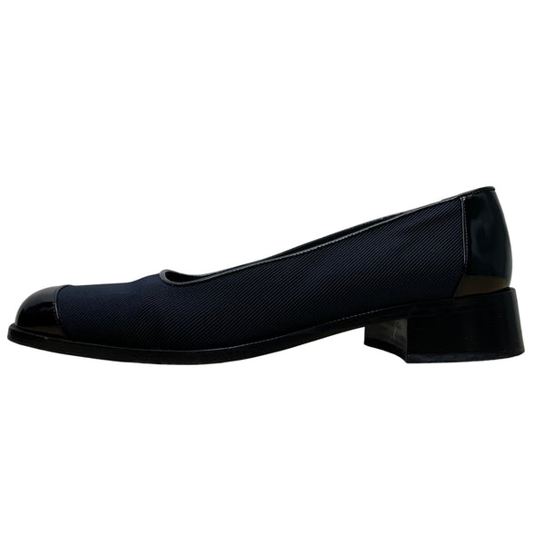 Joan & David Women’s Navy Blue Black Patent Leather Low Heel Pumps Size 7.5