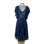 Jkara Womens Navy Polyester Beaded Flutter Sleeve Chiffon Cocktail Dress Size 8
