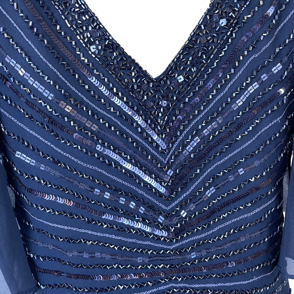 Jkara Womens Navy Polyester Beaded Flutter Sleeve Chiffon Cocktail Dress Size 8