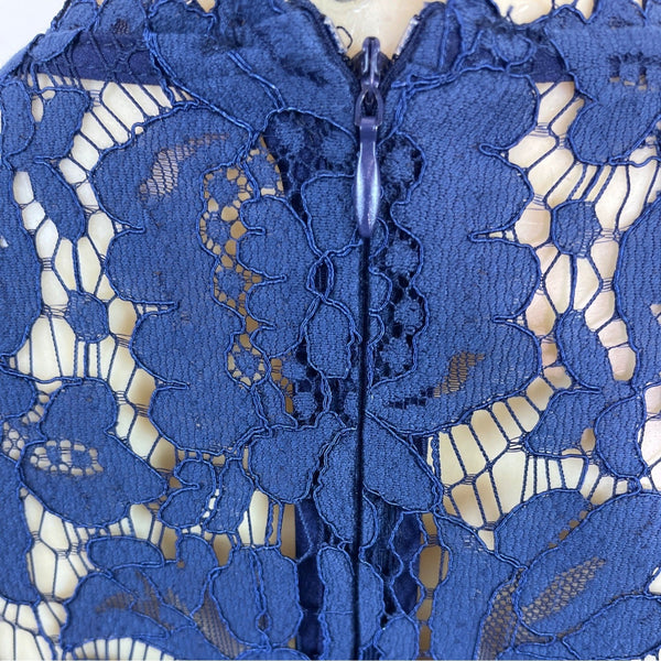Multiflora Lace Dress With Satin Bow Accents On Sleeves Sheer Back Sz S