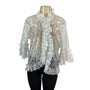 Vintage Dolores Lace Ruffle Sheer Cardigan Top White Floral Design Size M