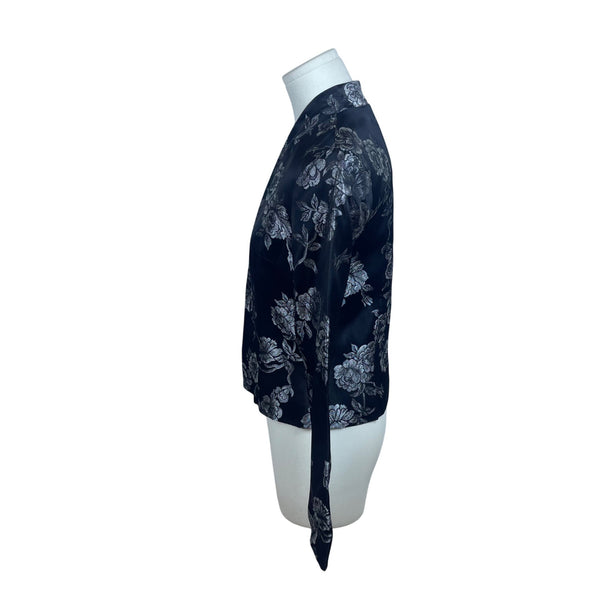 Jessica McClintock Women's Black Floral Print Satin Jacket Size 4