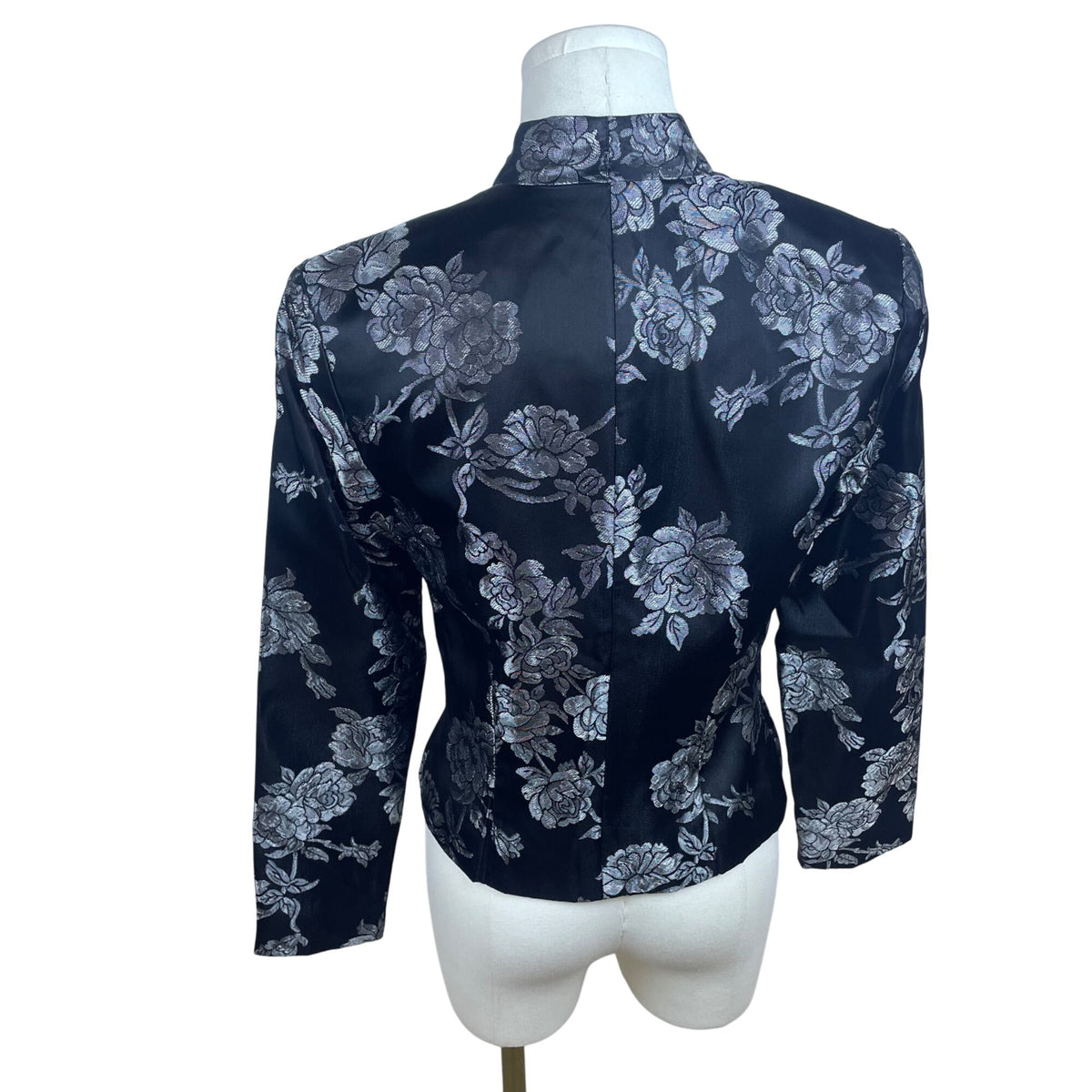 Jessica McClintock Women's Black Floral Print Satin Jacket Size 4