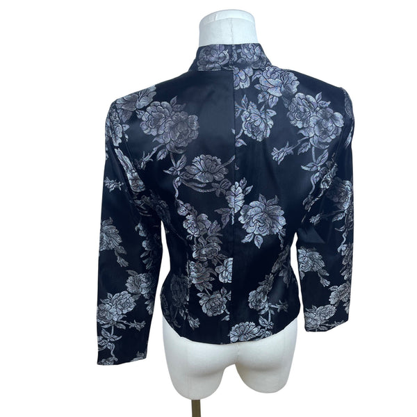 Jessica McClintock Women's Black Floral Print Satin Jacket Size 4