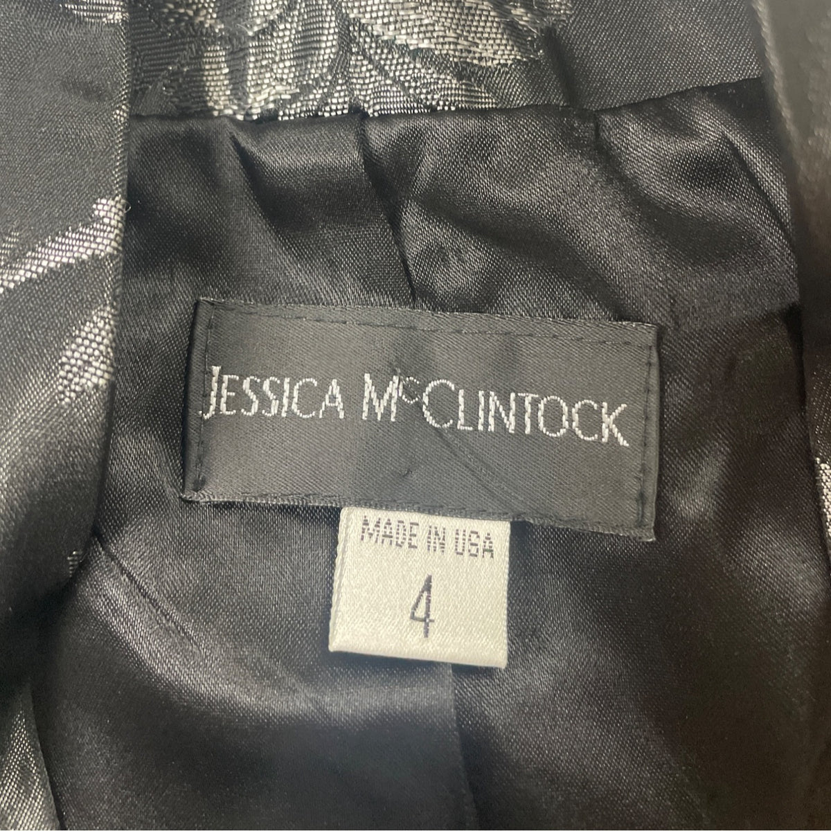 Jessica McClintock Women's Black Floral Print Satin Jacket Size 4