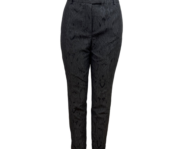 Per Se Brown Jacquard Trousers With Textured Floral Pattern Sz 8