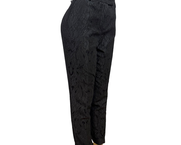 Per Se Brown Jacquard Trousers With Textured Floral Pattern Sz 8