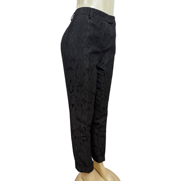 Per Se Brown Jacquard Trousers With Textured Floral Pattern Sz 8