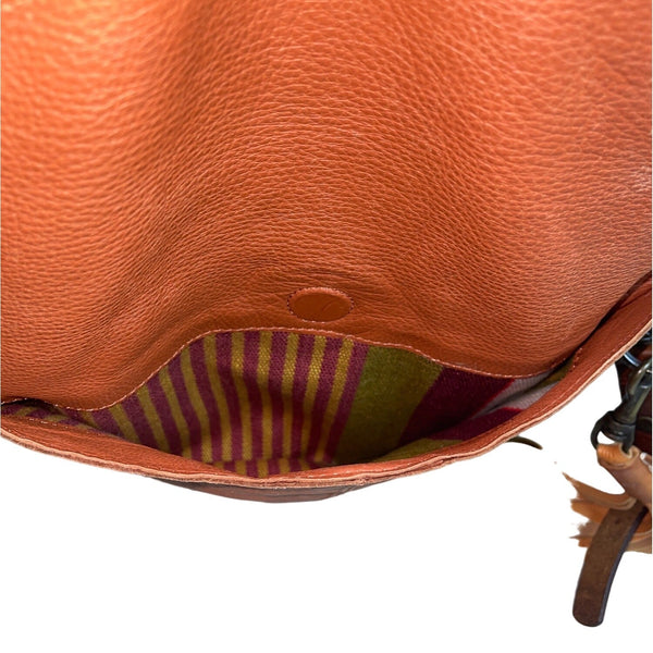 Will Leather Goods Women's Tan Brown Leather Fold Over Crossbody Bag Sz M