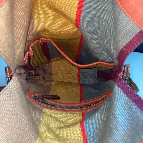 Will Leather Goods Women's Tan Brown Leather Fold Over Crossbody Bag Sz M