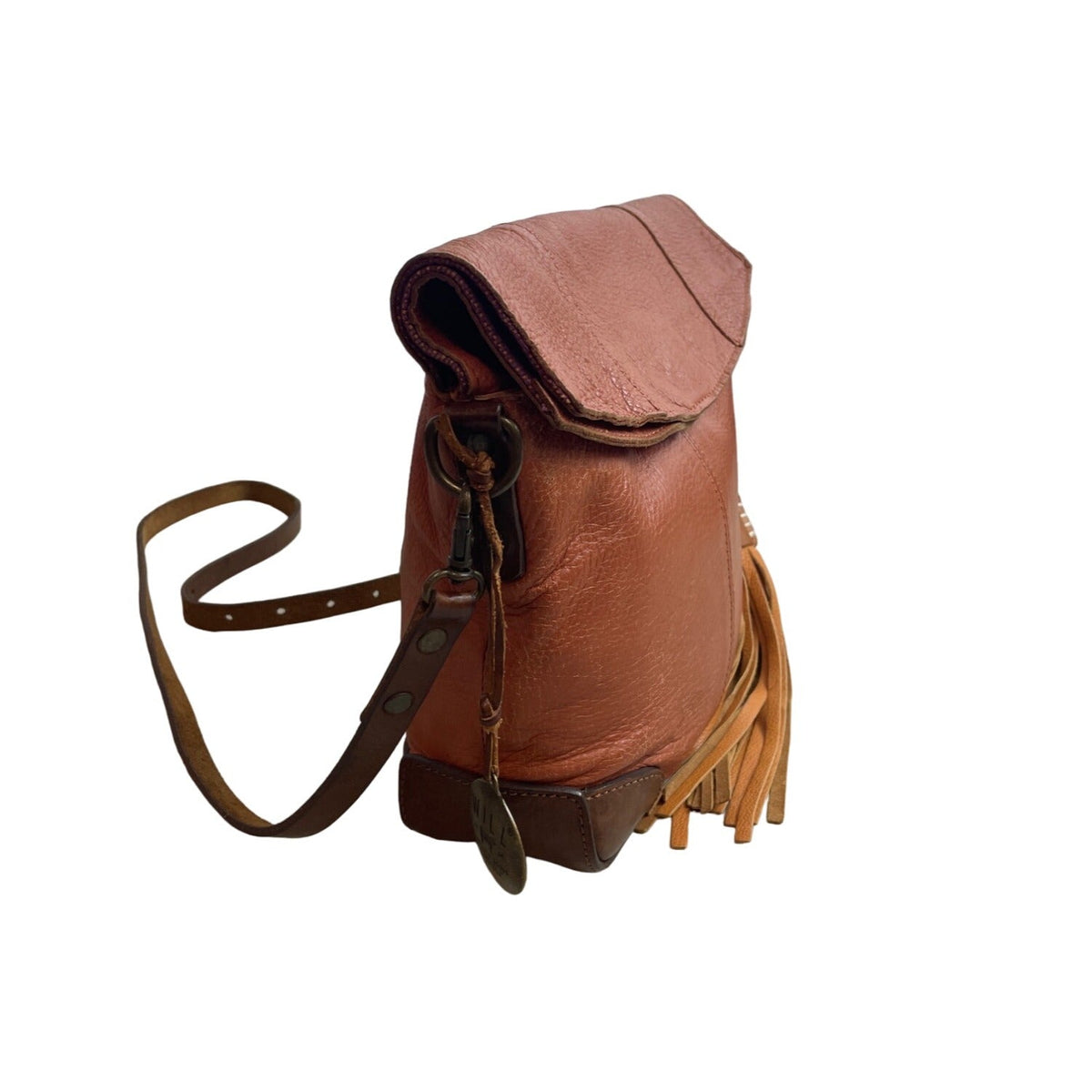 Will Leather Goods Women's Tan Brown Leather Fold Over Crossbody Bag Sz M