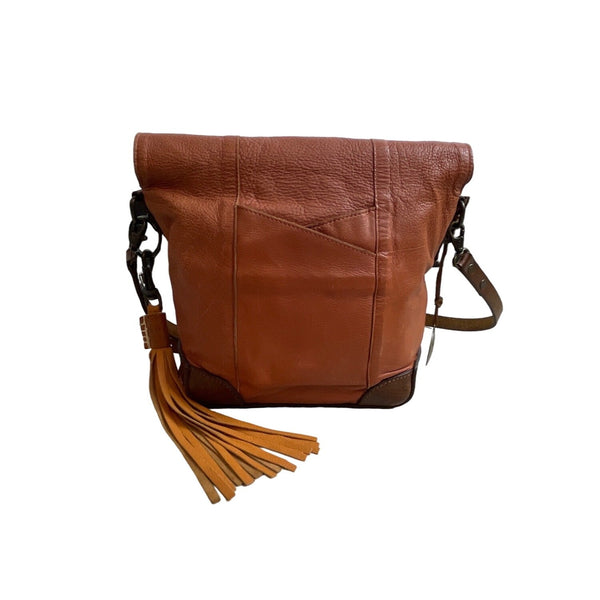 Will Leather Goods Women's Tan Brown Leather Fold Over Crossbody Bag Sz M