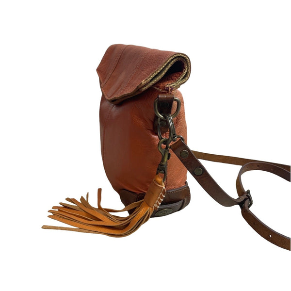Will Leather Goods Women's Tan Brown Leather Fold Over Crossbody Bag Sz M