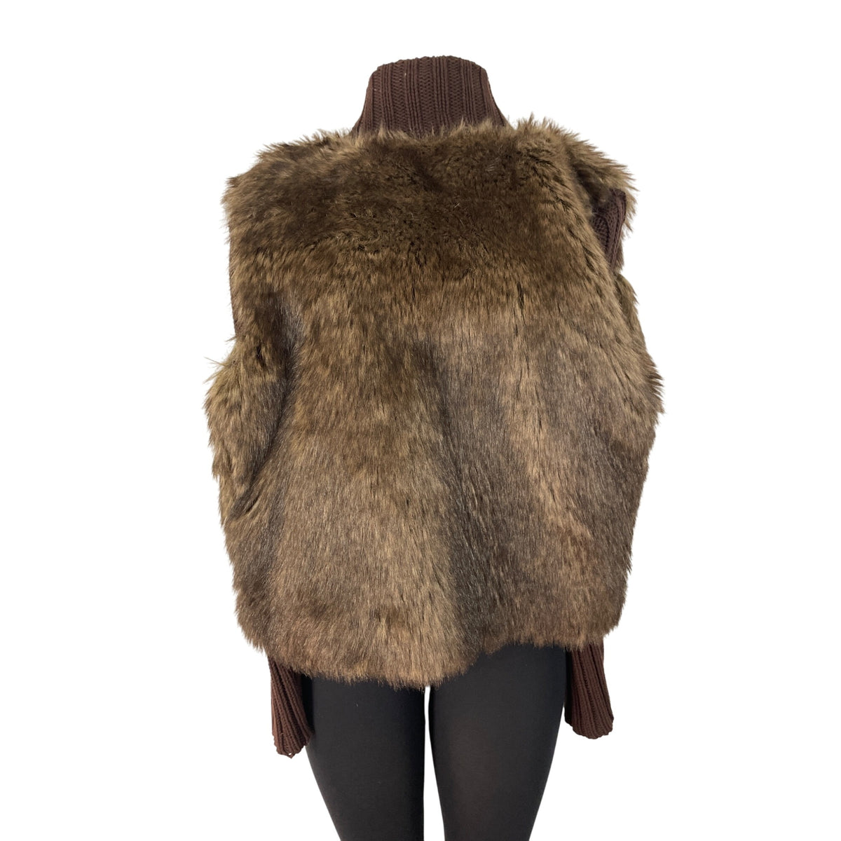 Floral Print Brown Faux Fur Coat Women’s Casual Zipper Closure Size M