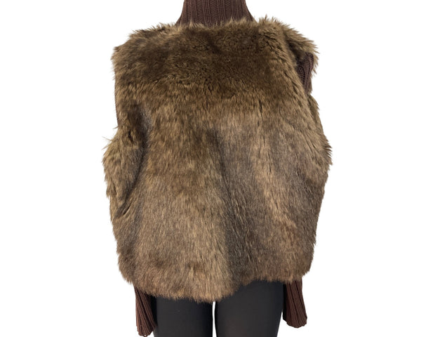 Floral Print Brown Faux Fur Coat Women’s Casual Zipper Closure Size M