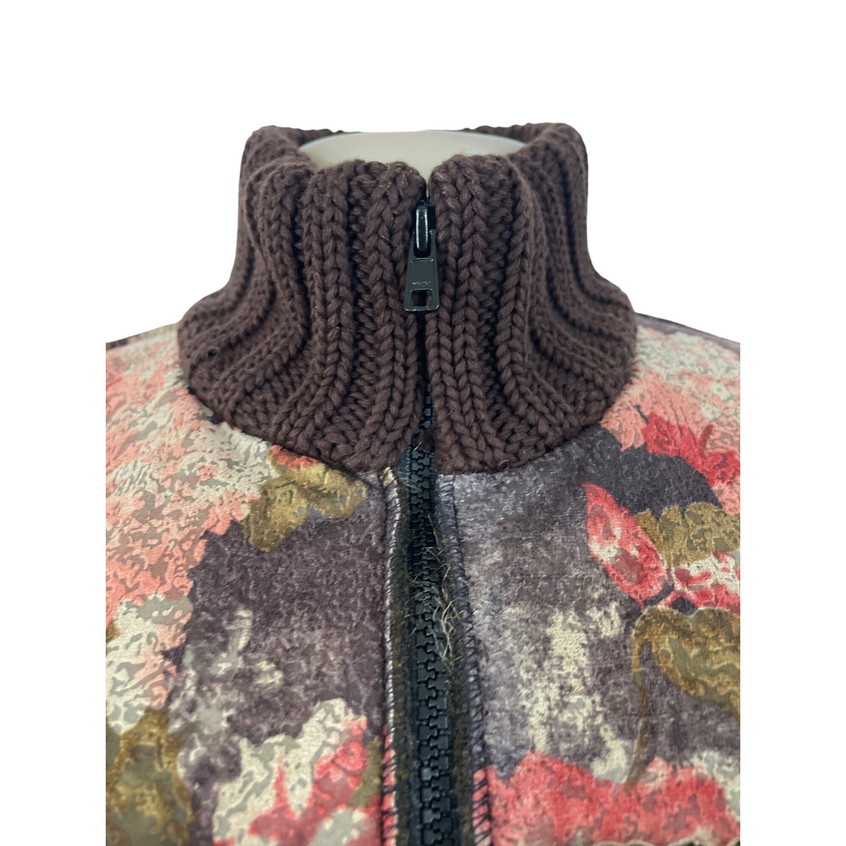 Floral Print Brown Faux Fur Coat Women’s Casual Zipper Closure Size M