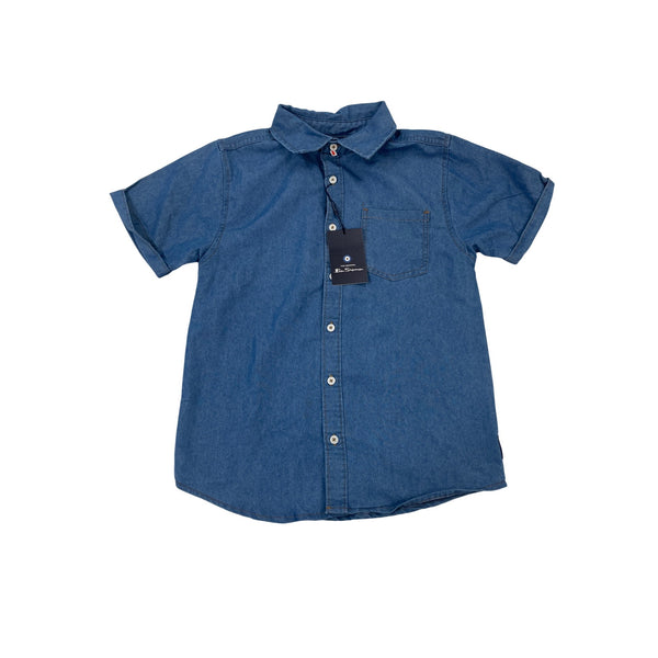 Ben Sherman Boys Short Sleeve Denim Shirt Blue Button-Up Size S - New