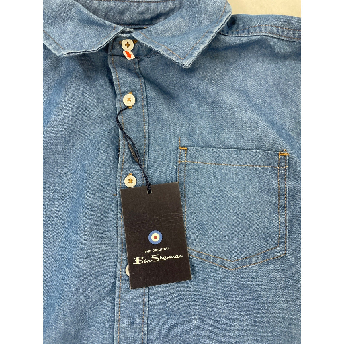 Ben Sherman Boys Short Sleeve Denim Shirt Blue Button-Up Size S - New