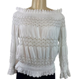 White Crochet Smocked Off-Shoulder Top By J.O.A. Los Angeles Blouse Sz P - New
