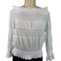 White Crochet Smocked Off-Shoulder Top By J.O.A. Los Angeles Blouse Sz P - New