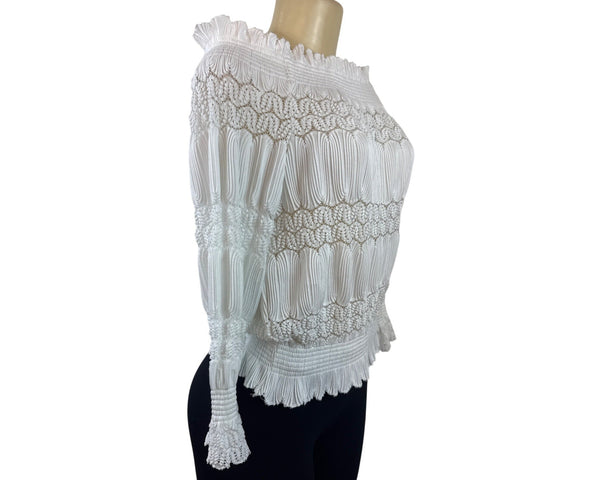 White Crochet Smocked Off-Shoulder Top By J.O.A. Los Angeles Blouse Sz P - New