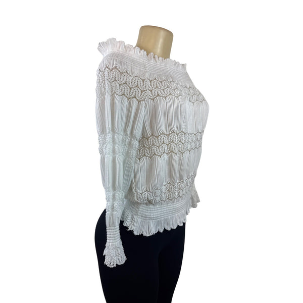 White Crochet Smocked Off-Shoulder Top By J.O.A. Los Angeles Blouse Sz P - New