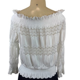 White Crochet Smocked Off-Shoulder Top By J.O.A. Los Angeles Blouse Sz P - New