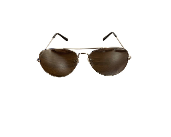 Aviator-Style Metal Frame Sunglasses With Brown Tinted Lenses & Black Plastic Coated Arms