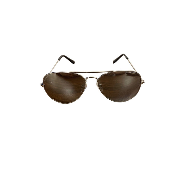 Aviator-Style Metal Frame Sunglasses With Brown Tinted Lenses & Black Plastic Coated Arms