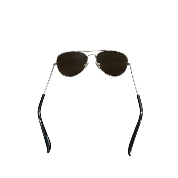 Aviator-Style Metal Frame Sunglasses With Brown Tinted Lenses & Black Plastic Coated Arms