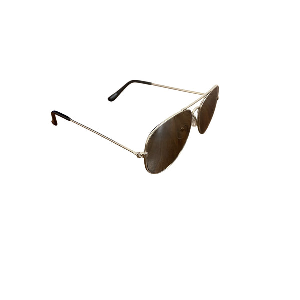 Aviator-Style Metal Frame Sunglasses With Brown Tinted Lenses & Black Plastic Coated Arms