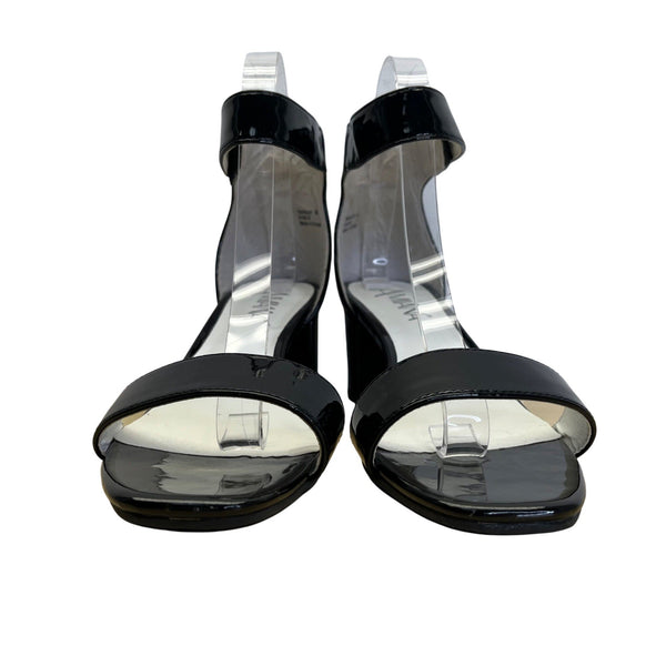 Amiana Women’s Black Patent Faux Leather Ankle Strap Block Heel  Sandals  Sz 7.5