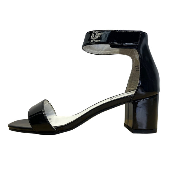 Amiana Women’s Black Patent Faux Leather Ankle Strap Block Heel  Sandals  Sz 7.5