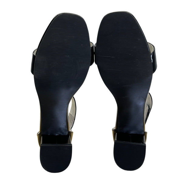 Amiana Women’s Black Patent Faux Leather Ankle Strap Block Heel  Sandals  Sz 7.5