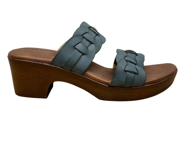 B.O.C. Women’s Blue Woven Strap Cushioned Footbed Wood-Look Heel Sandals Sz 7M